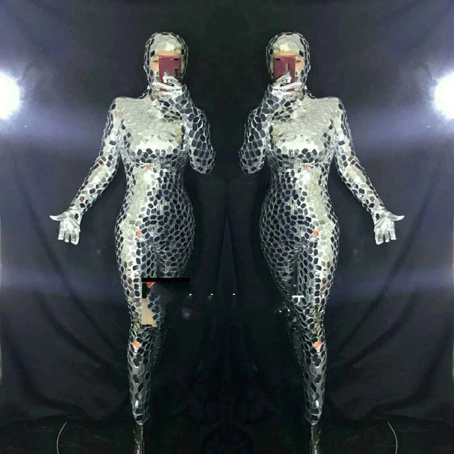 Mirror Marvel Jumpsuit: Dazzling Costume for Gogo and Jazz Dance Performers
