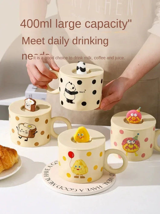 Panda-themed Ceramic Coffee Cup with Secure Lid - Perfect Gift for Couples - 400ml Capacity