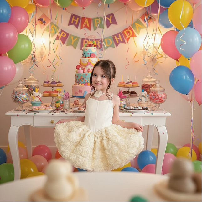 3D Flower A-Line Girls Party Dress — Birthday, Wedding & Prom