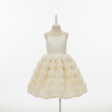 Mouzhatee Girls' A-Line 3D Rose Flower Party Dress — Custom Fit for Birthday, Wedding & Prom