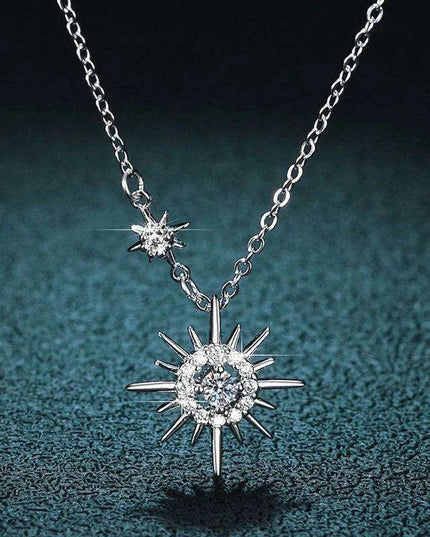 Sunburst Serenity Sterling Silver Necklace with Lab-Grown Diamond Hexagram Pendant: Chic Jewelry for Women