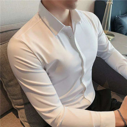 Luxury High Stretch Long Sleeve Dress Shirt for Men - Plus Size 4XL-M Tailored Elegance