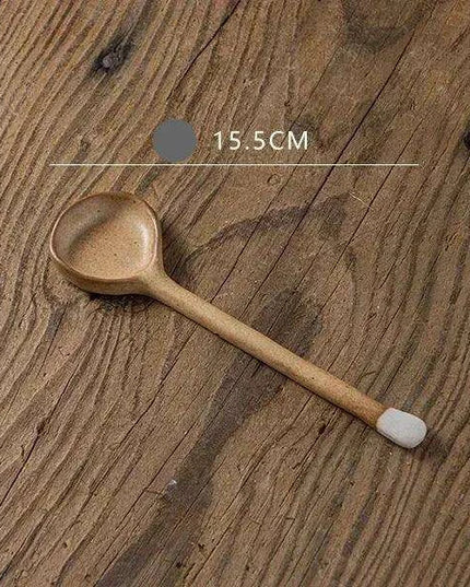 Elegant Japanese Stoneware Soup Spoon with Long Ergonomic Handle for Refined Dining