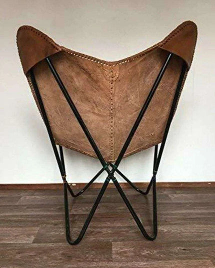 Retro Brown Leather Butterfly Chair with Sturdy Iron Frame for Stylish Comfort