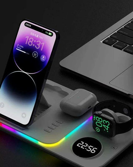 5-in-1 Fast Charging Wireless Dock with RGB LED for Apple Watch, AirPods, iPhone, Galaxy Watch, and Samsung Devices