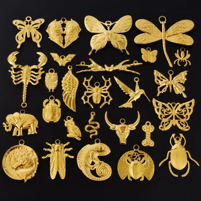 SteelFactory 5pcs Gold Plated Animal Charm Pendants - Stainless Steel
