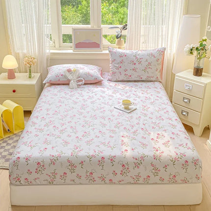 Housewear Cotton Fitted Sheet - Soft, Comfortable, Elastic Band, Print