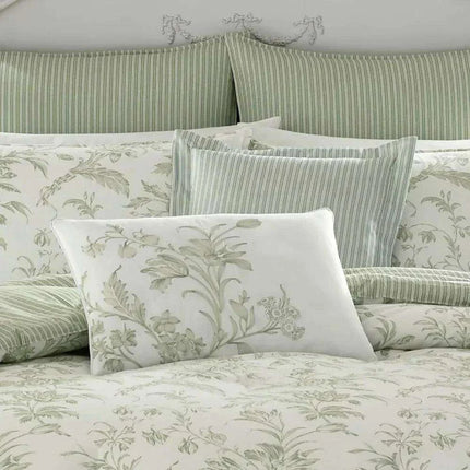 Tranquil Floral Jade Green Bedding Collection with Reversible Comforter - Luxury Cotton Set