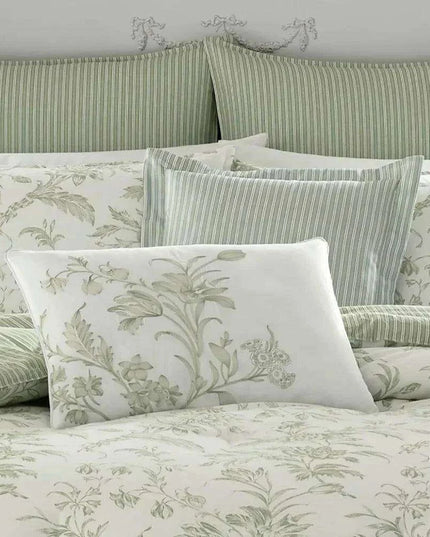 Tranquil Floral Jade Green Bedding Collection with Reversible Comforter - Luxury Cotton Set
