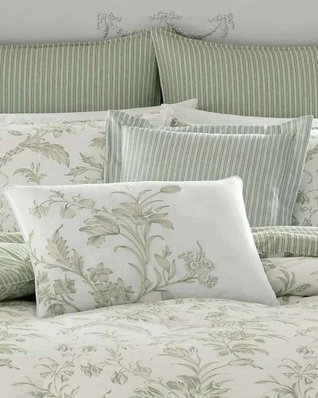 Tranquil Floral Jade Green Bedding Collection with Reversible Comforter - Luxury Cotton Set