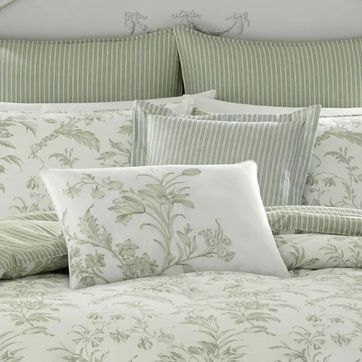 Jade Green Floral Toile Comforter Set - Reversible Cotton Bedding