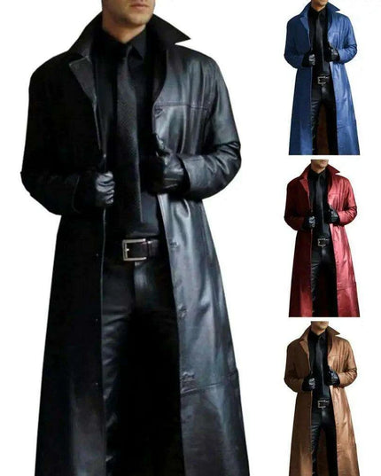 Men's Gothic Punk Black Faux Leather Trench Coat