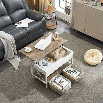 Modern Lift Top Coffee Table with Hidden Storage and Fabric Organizers - Elegant Dark Walnut Finish