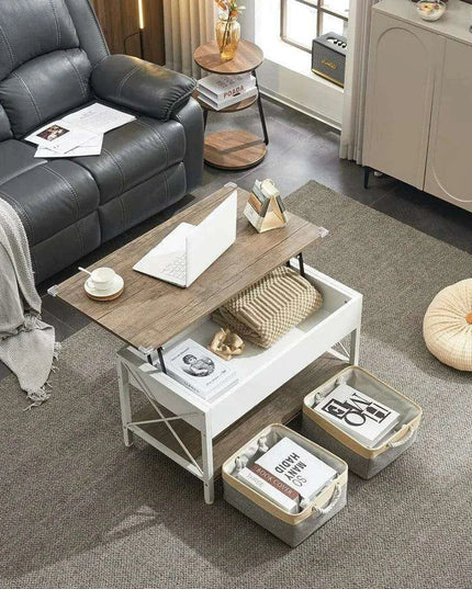 Modern Lift Top Coffee Table with Hidden Storage and Fabric Organizers - Elegant Dark Walnut Finish