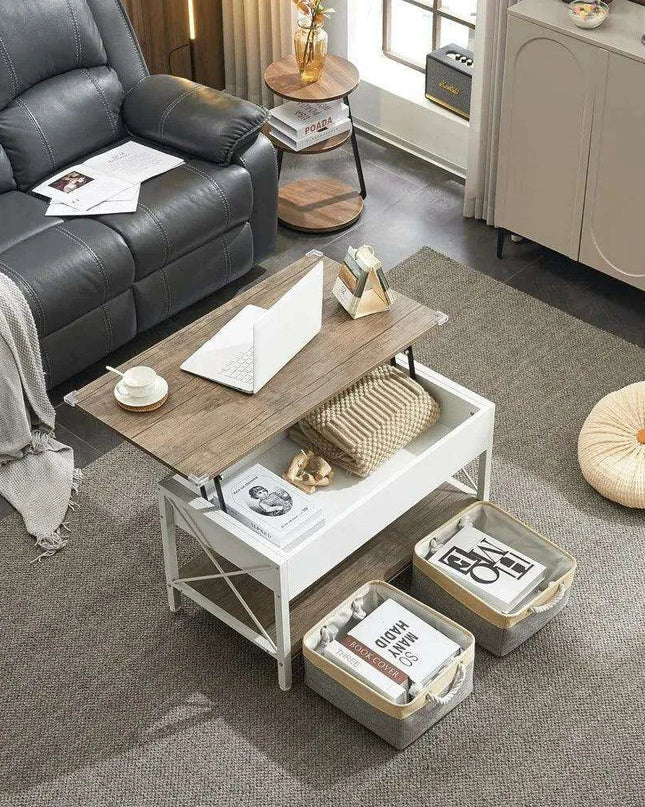 Modern Lift Top Coffee Table with Hidden Storage and Fabric Organizers - Elegant Dark Walnut Finish