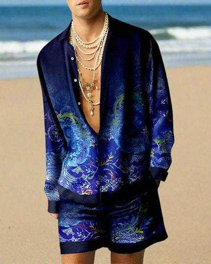 Men's 3D Printed Summer Streetwear Set: Casual Shirt & Oversized Beach Shorts