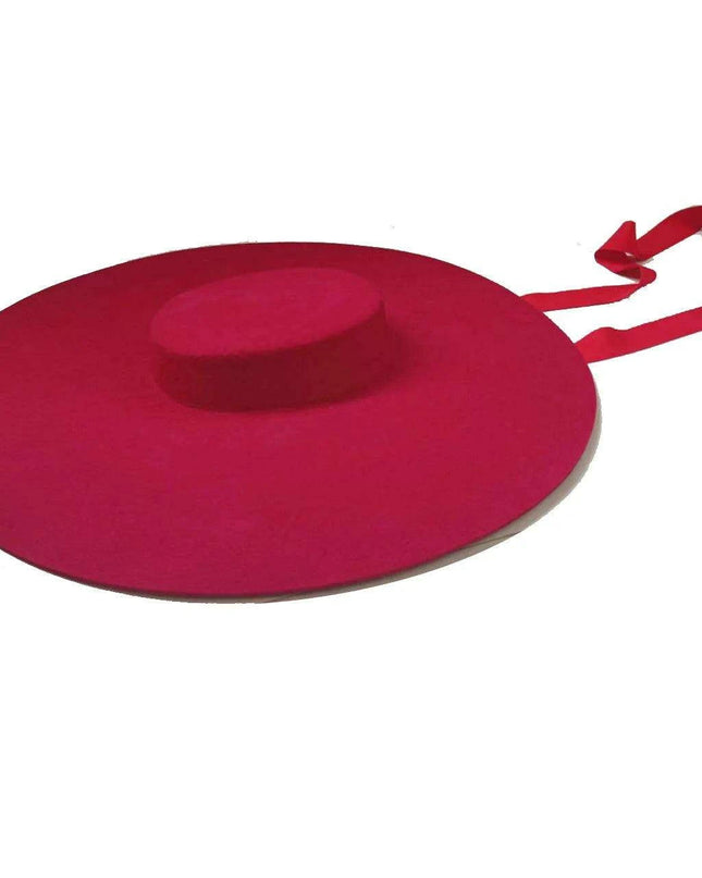 Extra Large Red Wool Fedora Hat with 15cm Brim - Stylish Flat Top