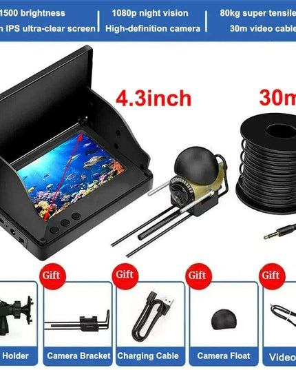 Professional 1080P Underwater Fishing Camera with 4.3" LCD, 220° Field of View, Night Vision, and Waterproof Design