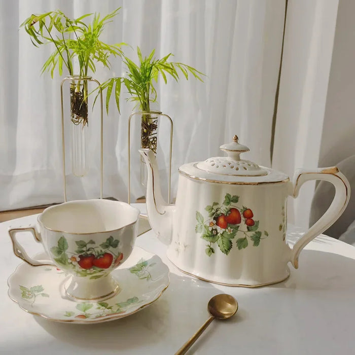 Elegant Ceramic Tea Set with Gold and White Accents, 220ml Cup and 800ml Teapot