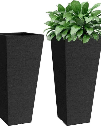 Sleek Black Tall Planters Set - 24-Inch Outdoor Flower Pot Collection