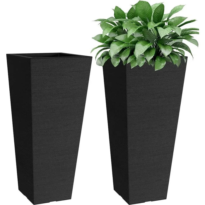 Modern Black Tall Planters Set of 2 - 24 Inch Outdoor Flower Pot Duo