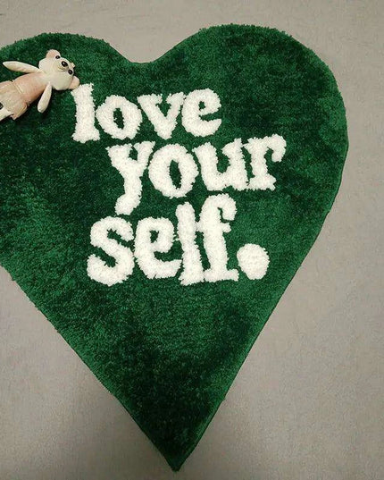 Luxurious Green Heart Shag Area Rug - Soft, Non-Slip Flocking Doormat