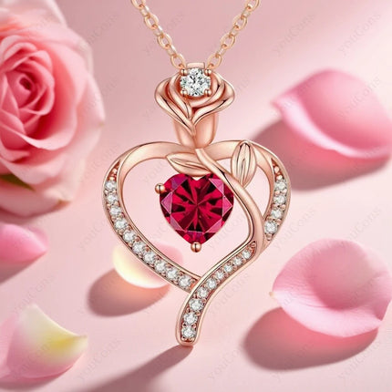 Tiffmet Rose Zircon Heart Pendant Necklace - Elegant Gift for Her