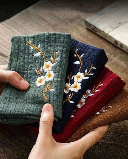 Elegant Japanese Matcha Tea Towel Set with Bamboo Whisk and Floral Design