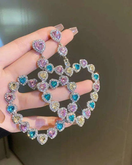 Vibrant Heart-Shaped Crystal Drop Earrings - Dazzling Rhinestone Statement Jewelry for Women with Bold Oversized Charm