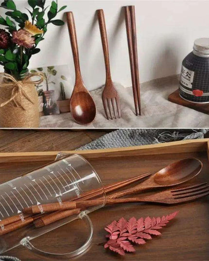 Eco-Chic Japanese Dining Set: Elegant Wooden Spoon & Chopsticks for Gourmet Experiences