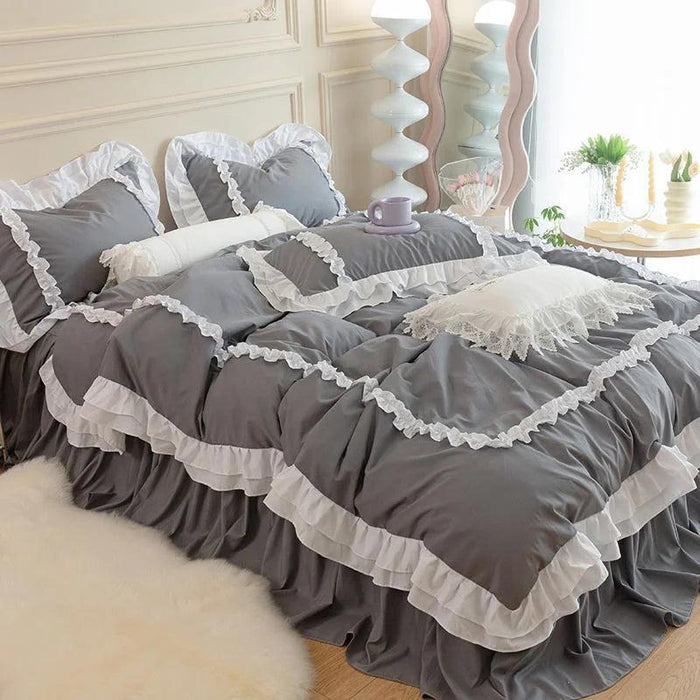 Luxurious Korean-Inspired Bedding Ensemble with Quilt Cover, Pillowcases, and Flat Sheets