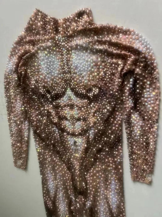 Sparkling Men's Pearl Rhinestone Jumpsuit for Nightclub Dancing