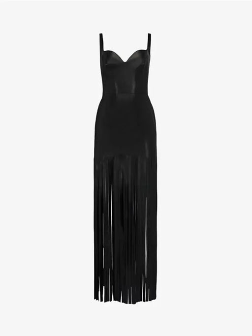 Backless Black Tassel Bodycon Dress - Elegant Evening Wear for Women