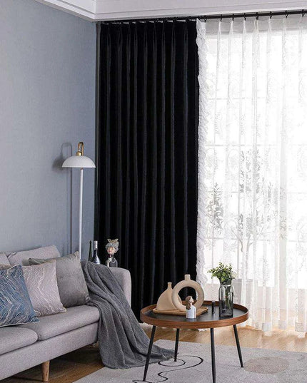 Luxurious French-Style Black Velvet Lace Blackout Drapes with Romantic Ruffles for Stylish Interiors