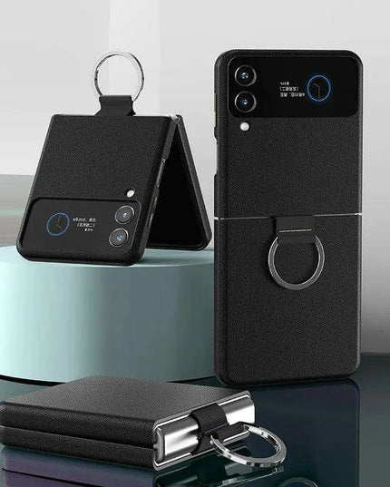 Luxurious Cowhide Leather Wallet Case with Lanyard for Samsung Galaxy Z Flip 3 - Premium Quality Design