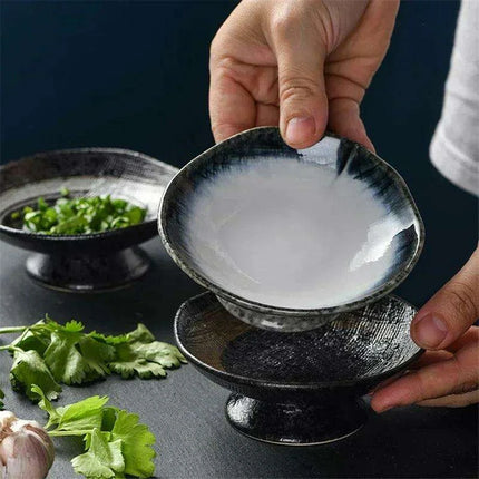 Sophisticated Japanese Ceramic Snack Plate Collection with Unique Elevated Saucer