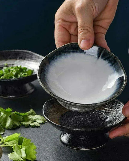 Sophisticated Japanese Ceramic Snack Plate Collection with Unique Elevated Saucer