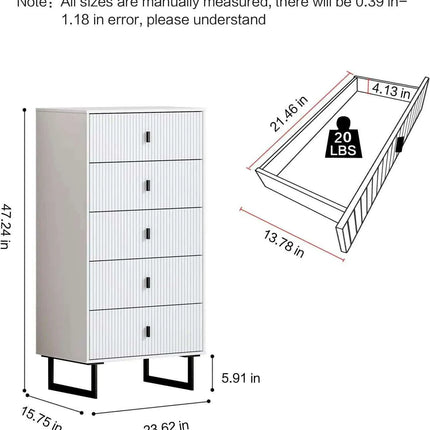 Sleek Modern 5-Drawer Dresser with Stylish Metal Legs - Perfect Storage for Any Room