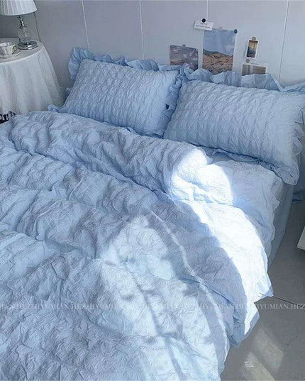 Kawaii Seersucker Ruffled Lace Bedding Collection