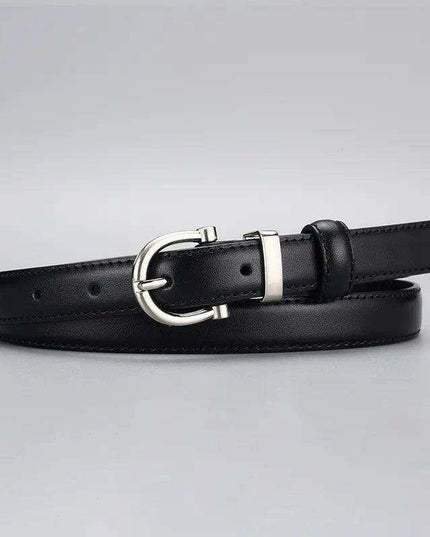 Elegant Women's Black Cowhide Leather Belt with Zinc Alloy Buckle