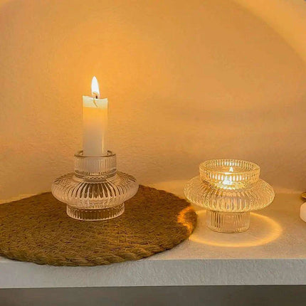 Elegant Double-Sided Glass Candle Holder - Ideal for Weddings and Special Occasions