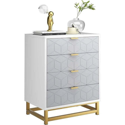 Modern Grey 4-Drawer Chest with Sleek Metal Legs and Generous Storage