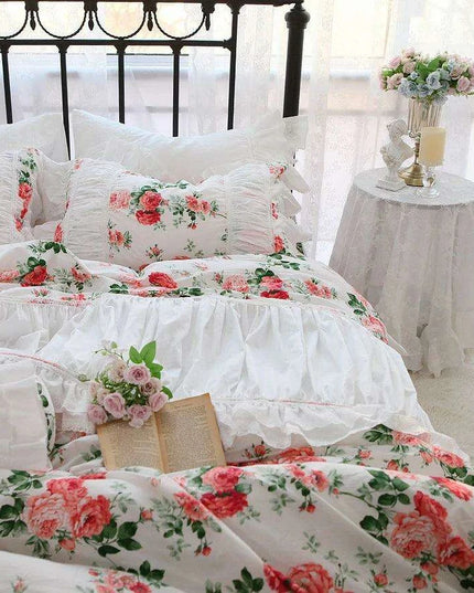 Korean Elegance Red Rose Floral Bedding Collection