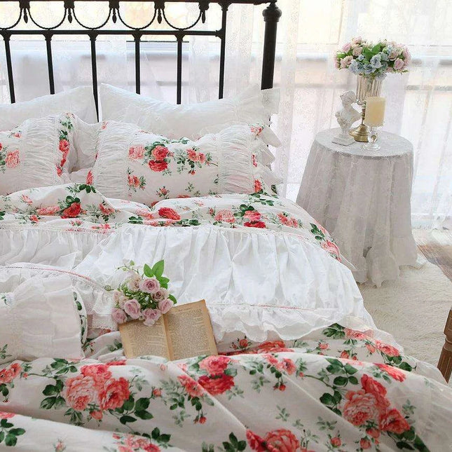 Korean Elegance Red Rose Floral Bedding Collection