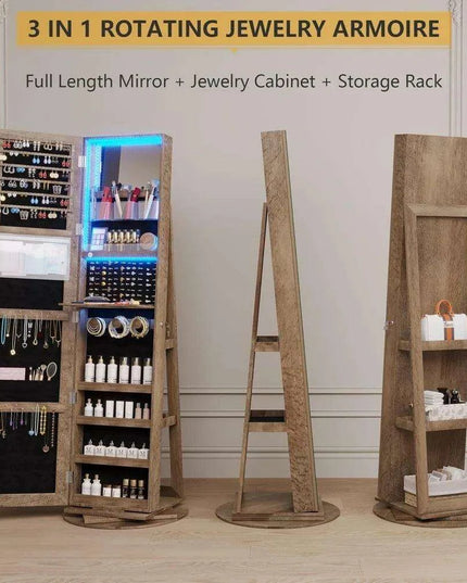 Jewelry Armoire with Full Length Mirror and 360° Rotation