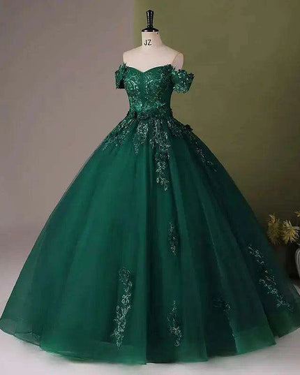 Stunning Off-The-Shoulder Cerulean Quinceanera Ball Gown with Graceful Lace Details and Dramatic Train