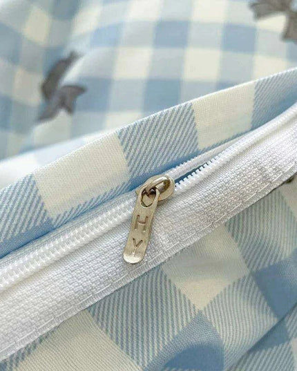 Korean Style Blue Plaid Duvet Cover Set for Kids