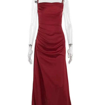 Satin Backless Maxi Gown with Spaghetti Straps for Women