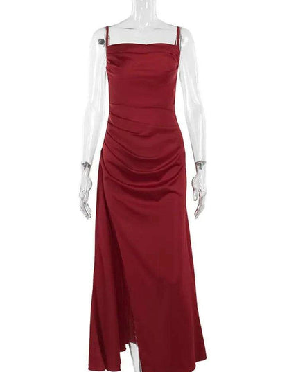 Satin Backless Maxi Gown with Spaghetti Straps for Women