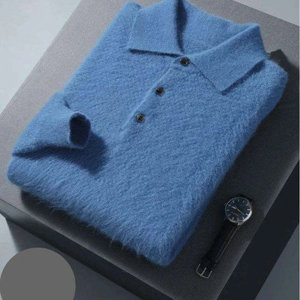 Men's Luxury 100% Mink Cashmere Polo Neck Knit Pullovers